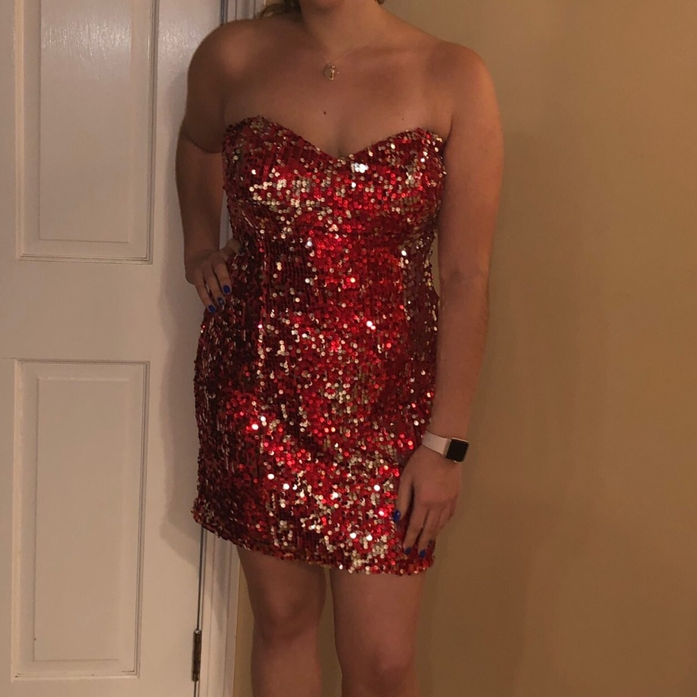 Alyce Designs Size 12 Red/Silver Sequins Dress